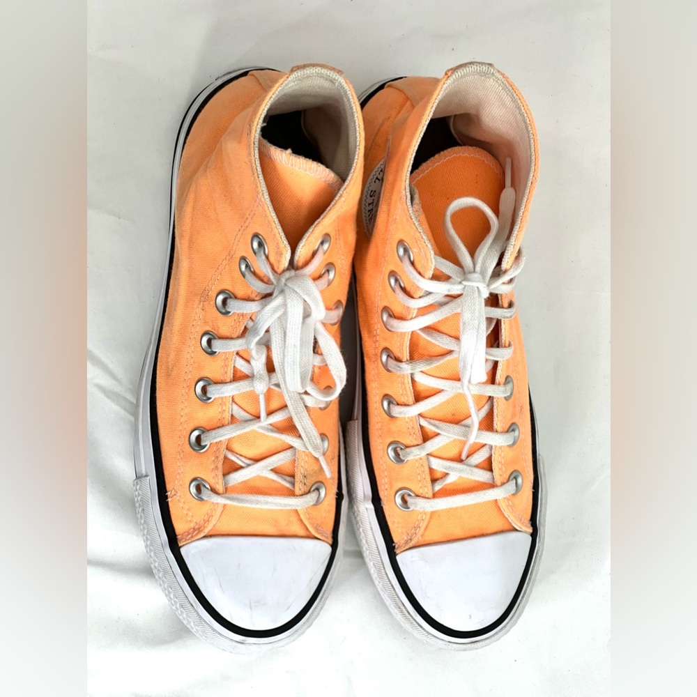 Converse Cream Color Orange High-Top Canvas Sneakers Sz. 7.5 - Picture 3 of 7
